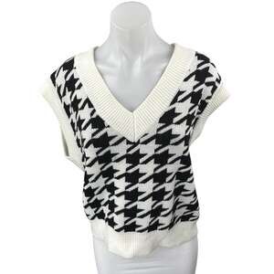 Endless Rose Black White Houndstooth Sleeveless V-neck Sweater Vest Tank Top M